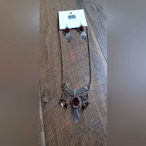 Bohemian Silver and Tiger Eye Necklace and Earring Set